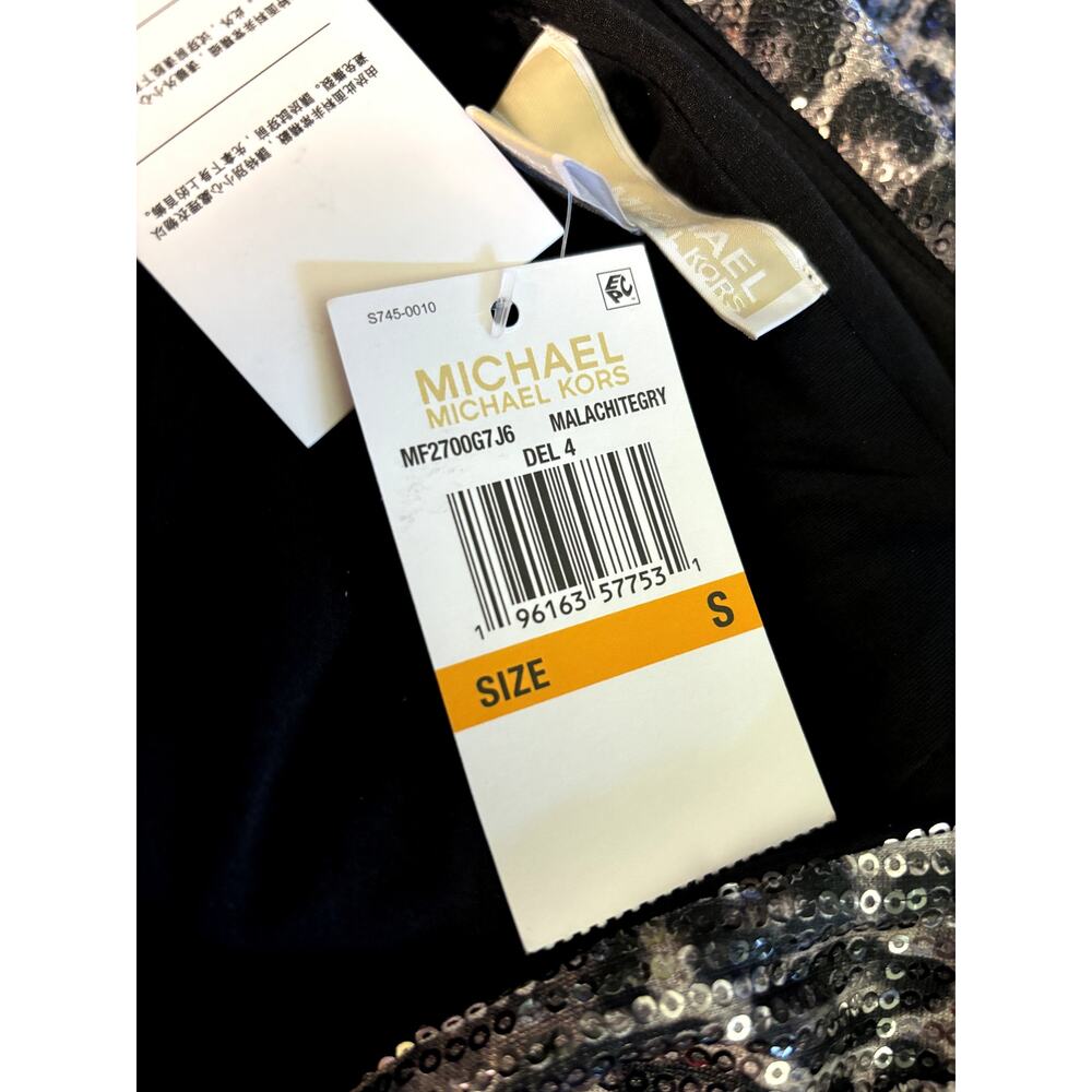 NWT Michael Kors Sequin Mini Skirt Women's Size S Cat Animal Print Black Gray - Picture 14 of 15